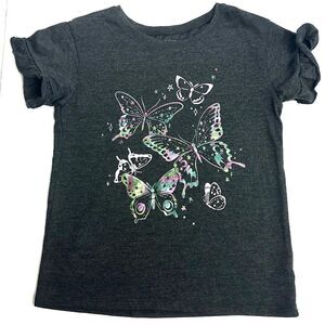 Jumping Beans Softest Tee Girls Grey Short Ruffle Sleeve Butterflies Sz 7